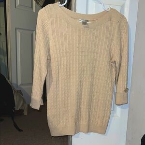 Rebecca Malone Cream Crew Neck Sweater with Cable Knit